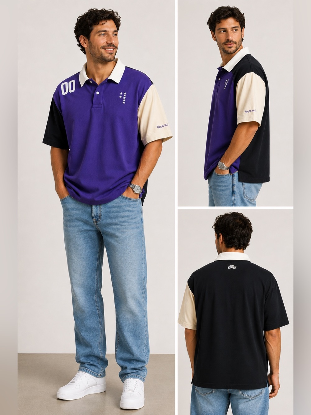 Y2K Nike Air Polo Shirt Mens XXL Purple Colorblock “Hate Me Now” Streetwear